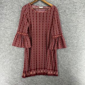 Max Studio Dress Women M Medium Red Geometric Shift Short Long Sleeve Casual